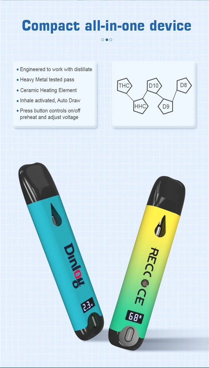 Custom 2gram Cookie Slim Empty Thick Oil Disposable Pod Vapes Recharge 280mAh Live Resin 2ml Oil Disposable Vape Pen For Hhc